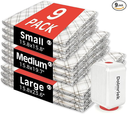 9pcs Vacuum Seal Bags for Clothing Travel, Cordless Pump, Carry-on Size Compression Packing Bags, 4000Pa Suction & 2000mAh Battery, Vacuum Storage Bags for Clothes, Luggage, Suitcase, Space Saver by DolmriekTravelVacuumBags