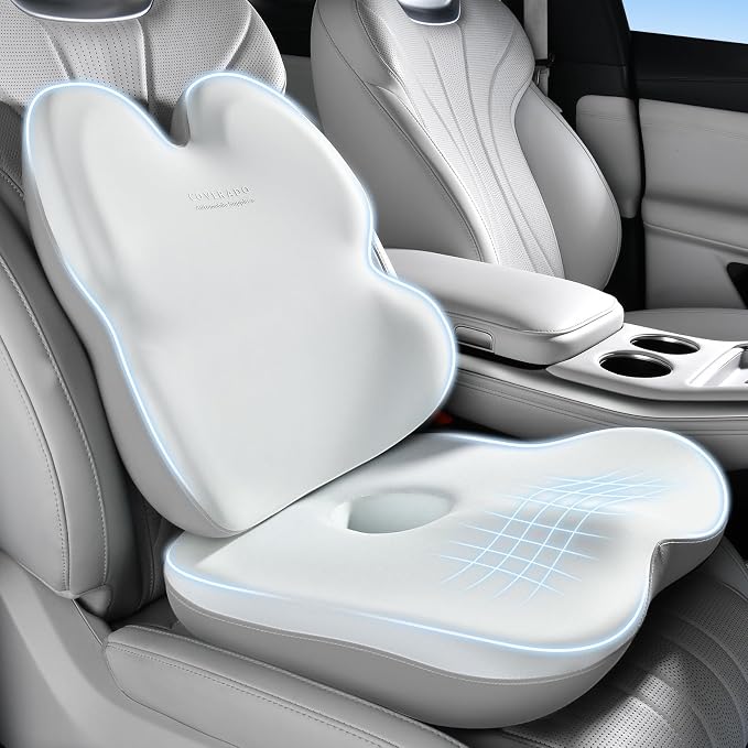 Coverado Seat Cushion and Back Support for Office Chair Memory Foam Chair Pad Office Chair Lumbar Support for Car Chair Cushion for Back Pain for Truck Driver, Gaming Chair, Desk Gray&Light Gray by COVERADOAUTO