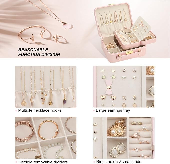 Large Jewelry Travel Case, Jewelry Case for Necklaces Large Jewelry Case Jewelry Box for Women Girls. (Pink) - Image 4