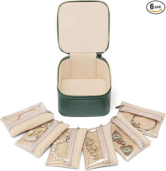 VLANDO Gifts for Teachers,Travel Jewelry Box with 6 Velvet Jewelry Zipper Pockets Jewelry Case Premium Petal Hardware Travel Jewelry Organizer Graduation Gifts (Green) by VLANDO