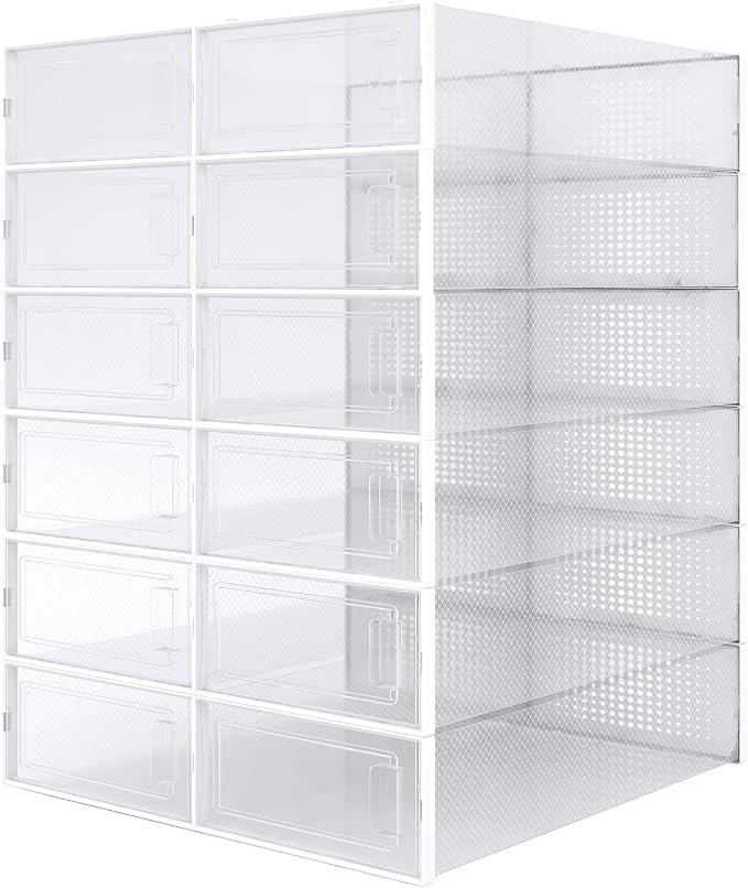 12-Piece Extra Large Boot and Shoe Storage Boxes, Stackable Clear Plastic Shoe Organizer, Space-Saving Shoe Boxes for Boots, Sneakers, and High Heels, Clear - Image 9