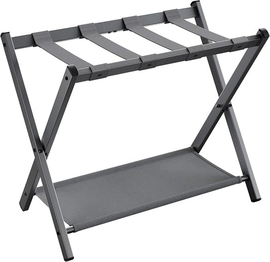 SONGMICS Luggage Rack, Foldable Suitcase Stand with Storage Shelf | Steel Frame, for Guest Room, Hotel, Bedroom, Slate Gray, URLR003G01 by Unknown