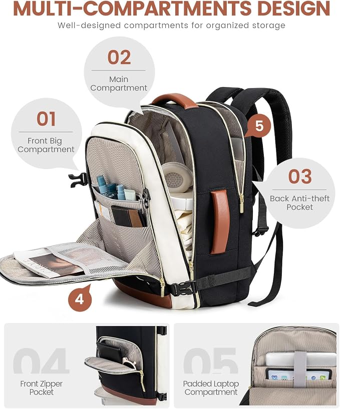 LOVEVOOK Carry On Travel Backpack for Women Flight Approved, 40L Large Personal Item Backpack Travel Bag for Airplanes, Business 17 Inch Laptop Backpack, Weekender Overnight Daypack, with 2 Cubes - Image 4