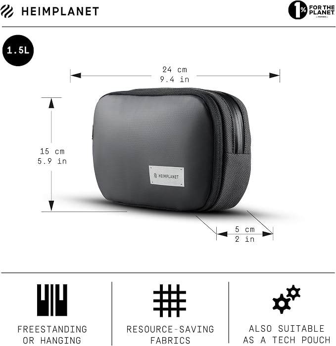 HEIMPLANET Original | HPT Carry Essentials - DOPP KIT | Hanging or standing travel toiletry bag | PVC-Free wash bag made from waterproof Dyecoshell |Supports 1% for The Planet (Better Half) - Image 3