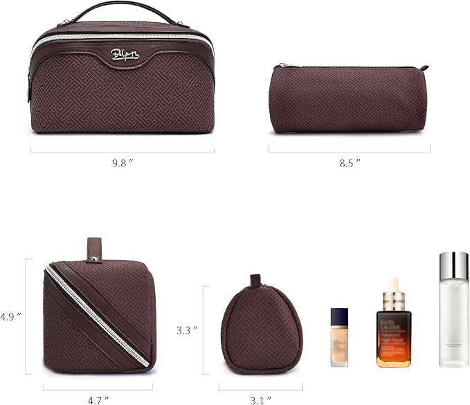 BOYATU Travel Makeup Bags for Women: Vintage Roman Column Texture | Each Journey, Quiet Luxury Serenity - 3 Pcs Set Large Capacity Cosmetic Bag Organizer Toiletry Purse(coffee) - Image 6