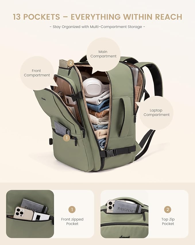 LOVEVOOK Travel Backpack for Women & Men, 40L Large Carry On Backpack Airline Approved, TSA Personal Item Weekender Bag, Water Resistant Laptop Backpacks with 3 Packing Cubes for Travel Essentials - Image 8