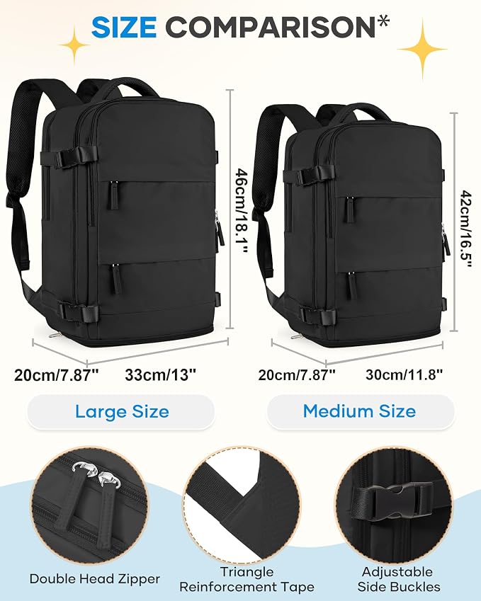 coofay Large Black Travel Backpack For Women Men Airline Approved Carry On Backpack Flight Approved Waterproof Sports Luggage Backpacks Casual Daypack Small Hiking Backpacks - Image 4