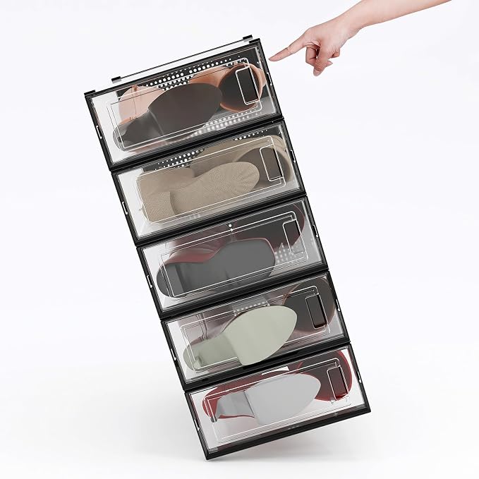 12-Piece Boot and Shoe Storage Box, Stackable Clear Plastic Shoe Box, Space-Saving Shoe Organizer for Boots, Sneakers, and High Heels, Black - Image 8
