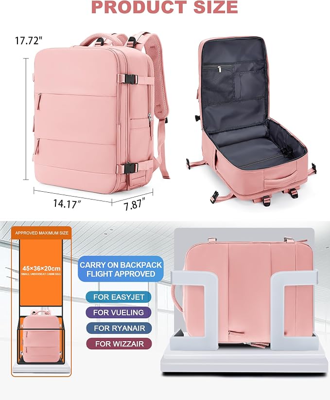 coowoz Large Travel Backpack Carry On for Women Man Gym Backpacks with Laptop Compartment Mochila de Viaje Teacher Personal Item Backpack Rucksack Airplane Accessories Must Haves Pink - Image 5