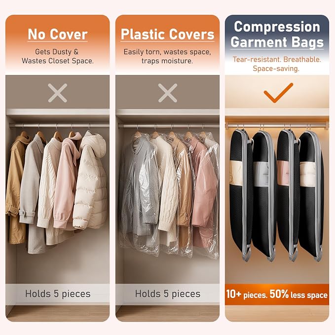 DIMJ Garment Bags for Hanging Clothes 10" Gusseted, Space Saving Compression Suit Bag Travel with Handles Window, Washable Carry Clothing Storage Cover for Dress, Coats, Jacket, Shirts,43" 2 Pack - Image 6