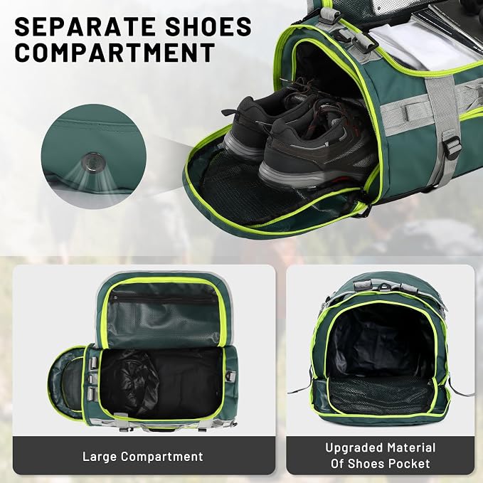 MIER Large Duffle Bag Backpack for Travel Camping Gym Sports, 45L/60L/90L | Water Resistant, Convertible Duffel, Detachable Backpack Straps, Shoe Compartment, Heavy-Duty Tarpaulin, 3 Sizes - Image 3