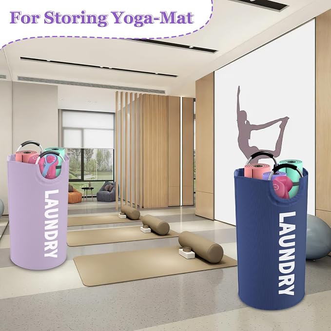 Set of 2 Large Laundry Baskets for Adult, 95L Collapsible Laundry Baskets with Aluminum Handles, Portable Dirty Clothes Hampers for Bedroom, Travel, Purple + Navy Blue - Image 8
