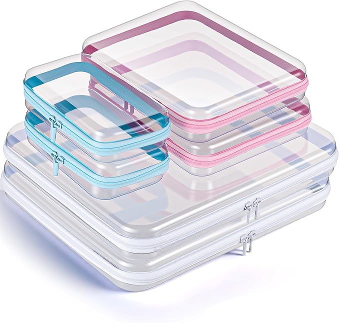 6Pcs Clear Hard Shell Zipper Case Set Travel Organizer, Hard Plastic Zipper Pouches Multi-Purpose Storage for Makeup, Toiletry, Office Supplies & Kids Toys by Unknown