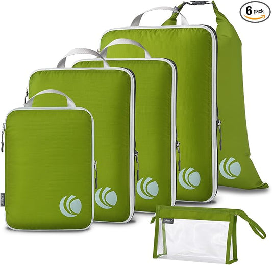Cipway Compression Packing Cubes, Ultralight Luggage Organizer Bags with Laundry Bags and Clear Toiletries Bag, Travel Essentials for Carry on Suitcase (6 Piece,Green) by Cipway