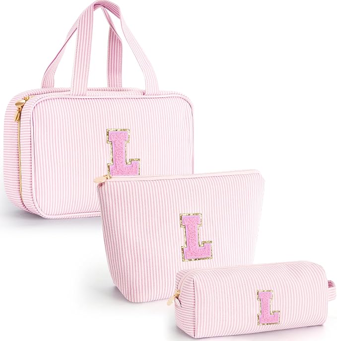 Gifts for Teen Girls Women - Travel Hanging Toiletry Bag & Makeup Bag - Personalized Initial Cosmetic Bag | Birthday Gift for Girl Trendy Stuff - Pink L by Unknown