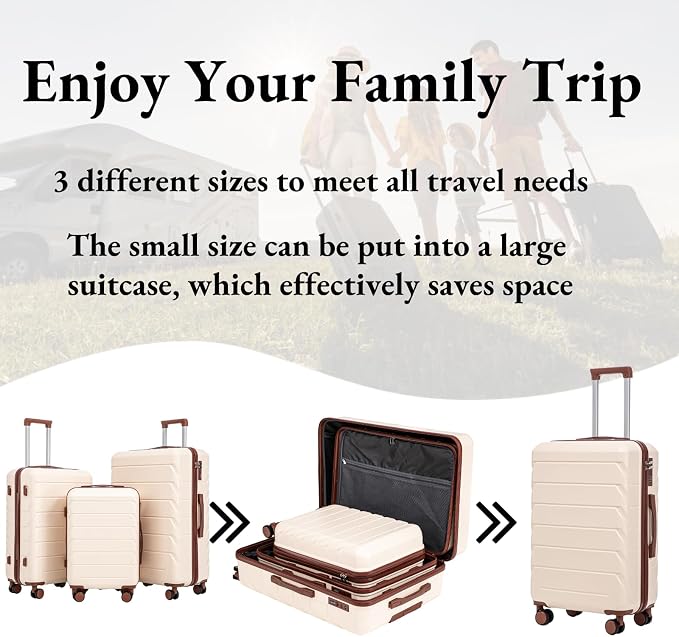 3-Piece ABS Spinner Luggage Set (20" 24" 28") with Combination Lock, Matching Hardshell Suitcases, Beige - Image 2