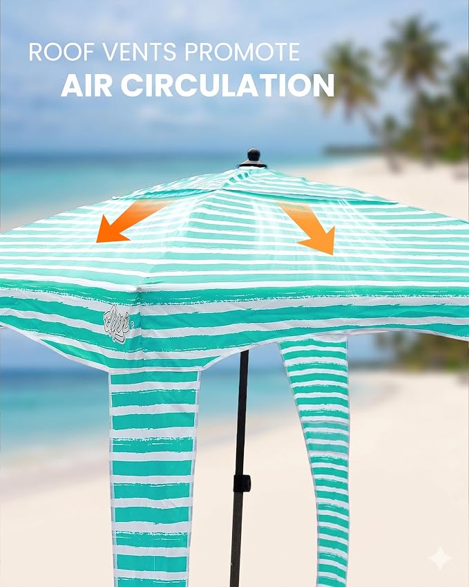 Qipi Beach Cabanas for Sand, Beach Canopy with Sandbags & Side Wall for Family, Easy Set Up Sun Shelter, UPF 50+ UV Protection with Roof Vent - Image 5
