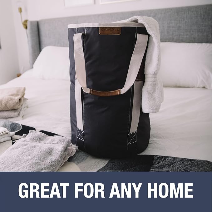 CleverMade Laundry Backpack Duffel Bag Tote with Shoulder Straps - Extra Large Capacity Clothes Hamper with Drawstring Top Closure Lid, Charcoal/Cream (Pack of 4) - Image 4
