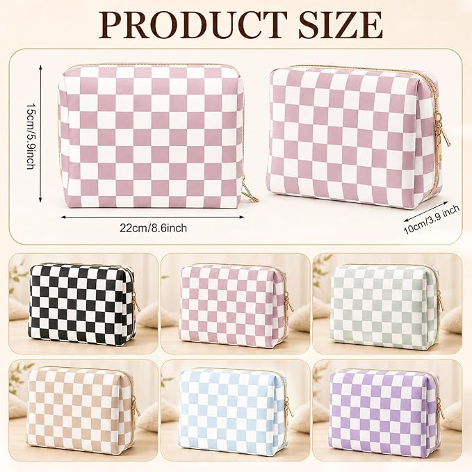 FoldTier 6 Pcs Checkered Makeup Bag Bulk for Women Travel Cosmetic Bag with Zipper Organizer Toiletry Pouch 8.7 x 5.9 x 3.9 Inch Pencil Pouch for Purse Back to School Party Favor - Image 2