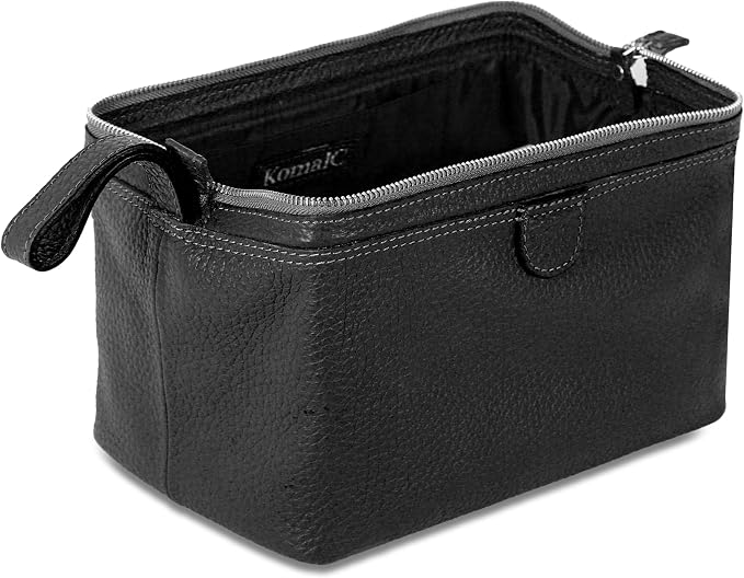 KomalC Premium Buffalo Leather Toiletry Bag for Men & Women With Water resistant Lining, Grooming Travel Pouch, Unisex Wash Bag for Toiletries, Gifts for Men and Women - Image 4