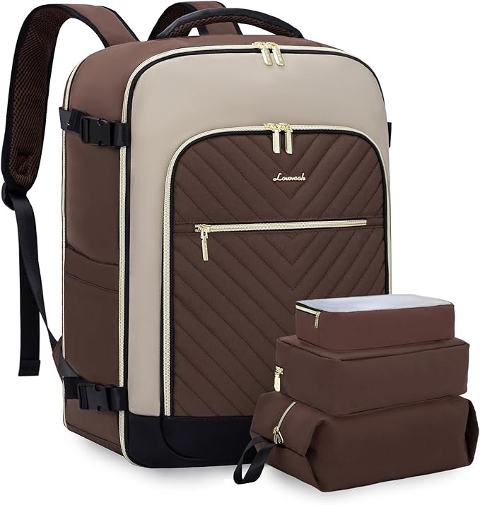 LOVEVOOK Large Travel Backpack for Women, TSA Carry on Backpack for Airplanes, 50L Personal Item Travel Bag for Women fits 17" Laptop,Waterproof Carry on Bag Airplane Approved with 3 Packing Cubes by LOVEVOOK