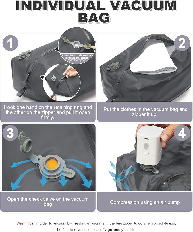 VGCUB Vacuum Backpack Travel with Pump, Vacuum Seal Compression Bags Laptop Backpack Personal Item - Image 3