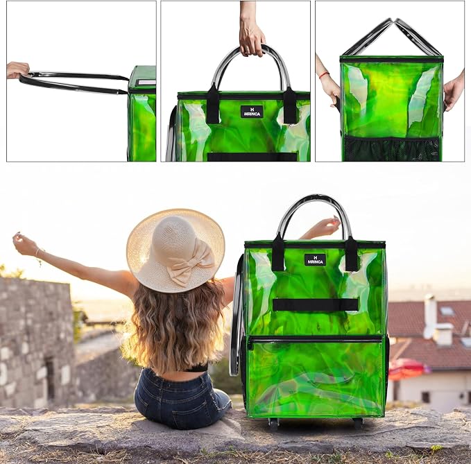 Reusable Grocery Bag On Wheels, 70L Foldable Rolling Tote Bag with Pockets & 3-Way Carry, Zippered Top, Heavy Duty Handle, Collapsible Shopping Cart for Grocery Camping Moving, Medium Gradient Green - Image 6