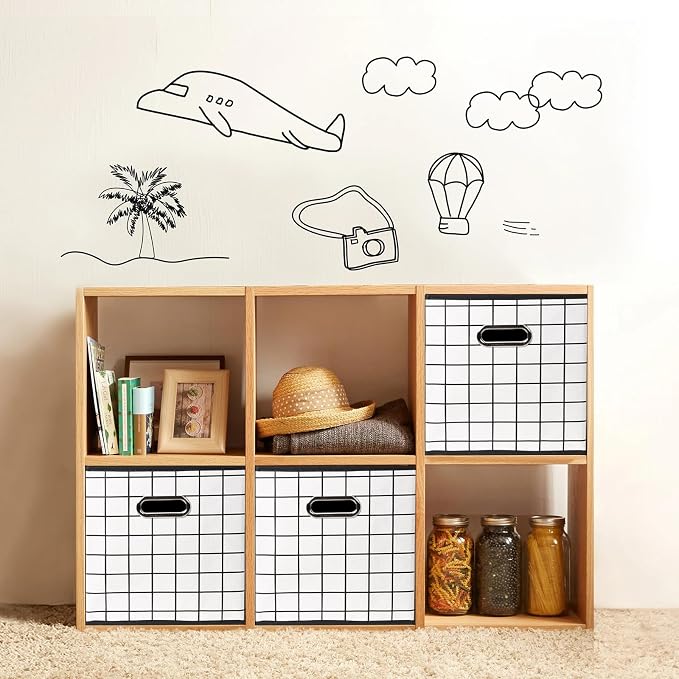 Fabric Cloth Storage Bins,Fabric Cube Organizer with Dual Handles Foldable Cube Storage Baskets for Home Bedroom Storage,Set of 6,(White grid) - Image 4