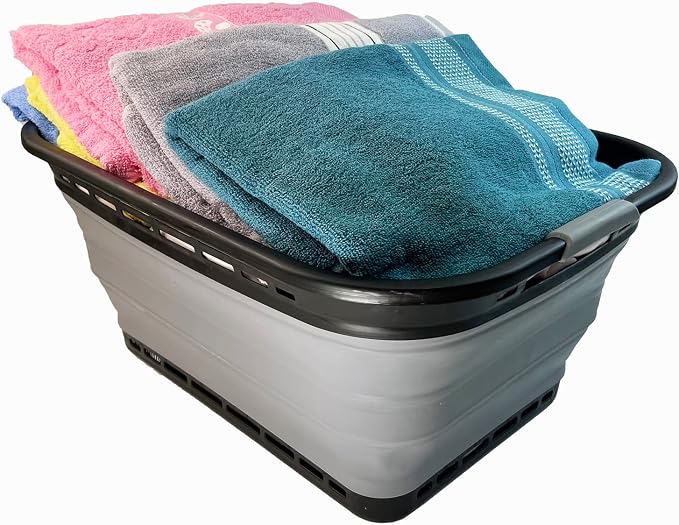 SAMMART 42L (11 Galloons) Collapsible Plastic Laundry Basket - Foldable Pop Up Storage Container/Organizer - Portable Washing Tub - Space Saving Hamper/Basket [BPA Free] (Black/Frost Grey) - Image 5