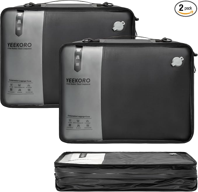 Compression Packing Cubes for Travel, Vacuum Bags for Business Trip, Professional IP67 Reusable Packing Cubes for 20 inch Suitcases, Organizer Bags for Luggage for Women & Men(2 PACK, No Pump) by YEEKORO