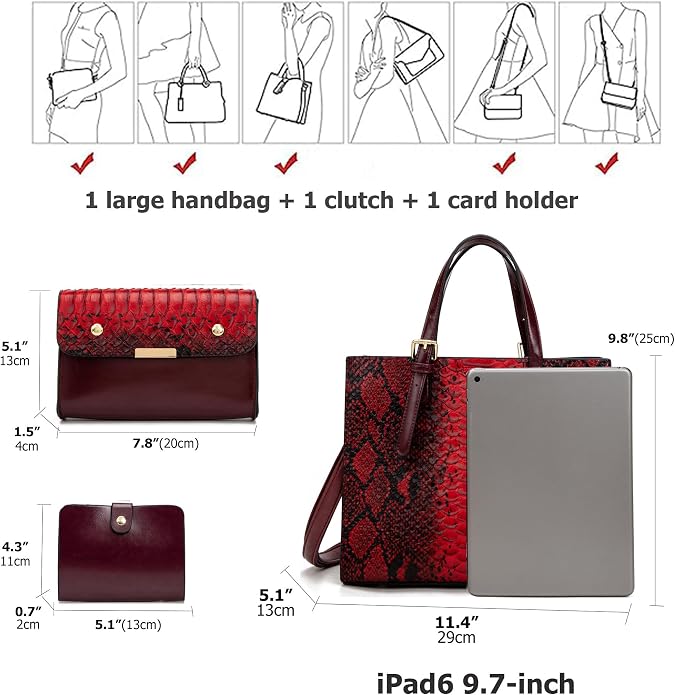 KingTo Women's Crocodile Pattern Satchel Handbags Stylish Tote Handbags crocodile purses for women 3 Pcs Set (B-blue) - Image 3