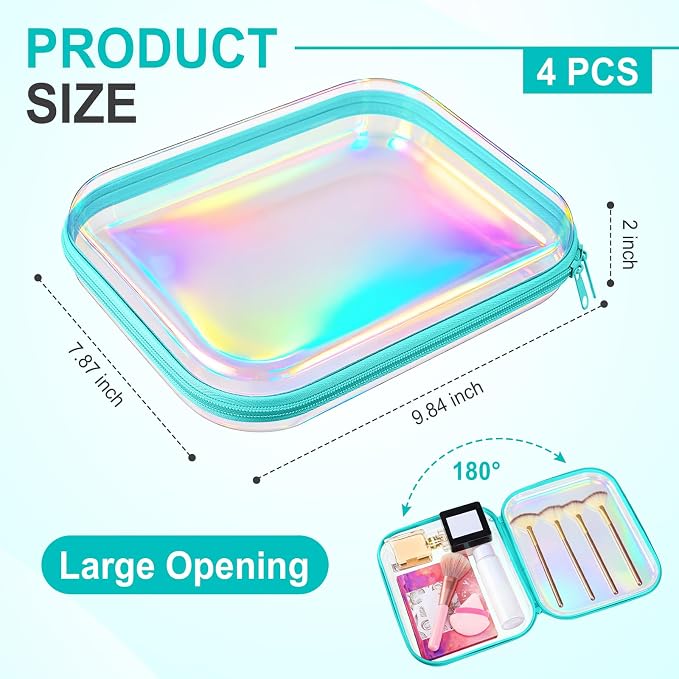 Hoolerry 4 Pcs Hard Clear Zipper Case Makeup Bags Plastic Zipper Pouch Transparent Storage Box Containers for Cosmetics, Snacks, Building Blocks, Puzzles(Clear,9.8 x 7.9 x 2 in,Blue Laser) - Image 2