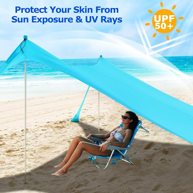 COMMOUDS Beach Tent Sun Shelter - UPF50+ Pop Up Beach Canopy with Sandbags & Sand Shovel & Windproof Poles, Portable Sun Shade for Beach, Camping, Picnics, Backyard - Image 3