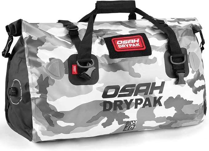 OSAH DRYPAK Waterproof Duffel Bag - Motorcycle Dry Bag Tail Bag with Large Storage Space, Waterproof Luggage Duffle Bags with Outer Mesh Zipper Pocket for Camping, Kayaking, Fishing & Traveling by OSAHDRYPAK