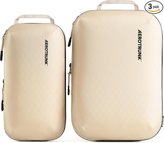 Aerotrunk Ultralight Compression Packing Cubes - Lightweight Travel Organizers for Suitcases and Luggage (3-Pack, Beige) by Aerotrunk
