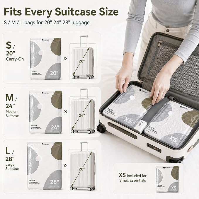 Travel Vacuum Bags with Electric Pump: 18 Pack XS/S/M/L Vacuum Seal Bags for Clothes, up to 80% Space Saver Compression Packing Bags for Suitcase, Carry-On, Cruise, Dorm & Seasonal Storage - Image 6