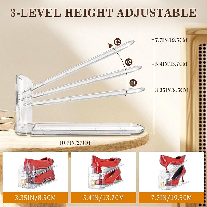 Shoe Slots Organizer for Closet, 12 Pack Shoe Stacker Organizer, Shoe Storage Space Savers 50%, 3 Levels Adjustable Shoe Racks for Closet Organization - Image 2