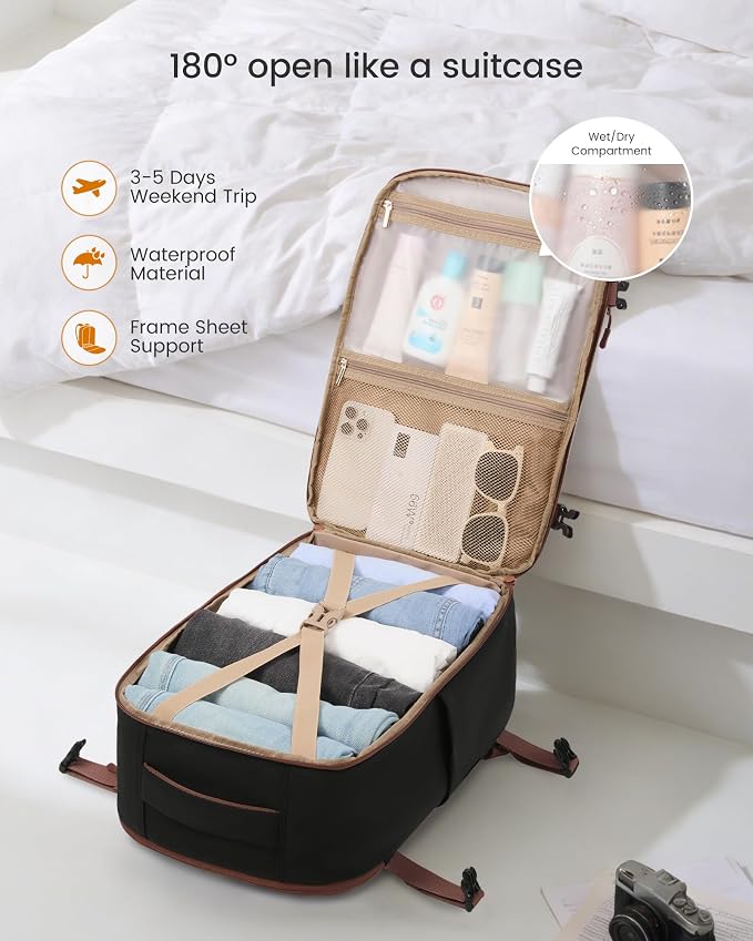 LOVEVOOK 40L Travel Backpack for Women, Airline Approved Carry On Backpack with 2 Packing Cubes, Waterproof Personal Item Bag Fits 17 Inch Laptop, TSA Traveling Essentials Weekender Overnight Backpack - Image 7