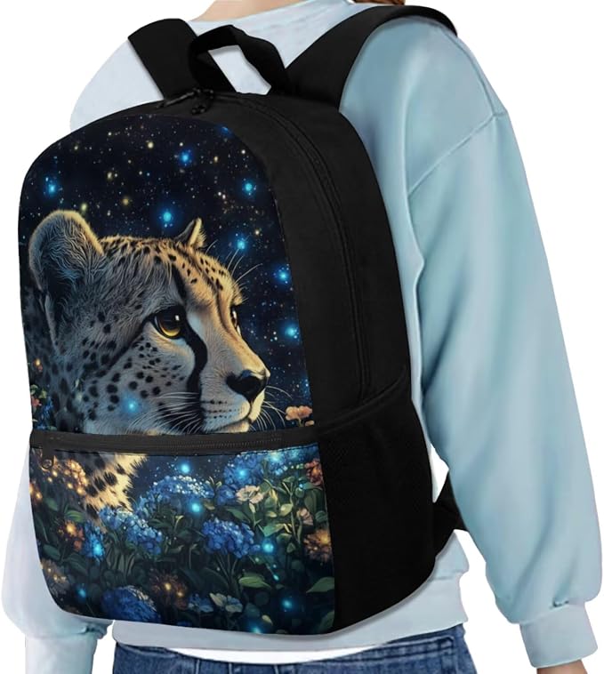 Aesthetic Leopard Backpack for Girls Kids Backpack with Lunch Box Water Bottle Holder with Strap and Soft Pencil Case 4PCS Set Bookbag with Front Pocket for School 17" Lightweight School Bag - Image 2