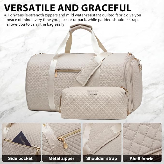 Coolife Garment Bag Carry On Convertible Travel Duffel Bag with Shoe Pouch Weekender Bag for Women Men 2 in 1 Hanging Suit Bag with Shoulder Strap Business Travel Bag (White, Standard) - Image 4
