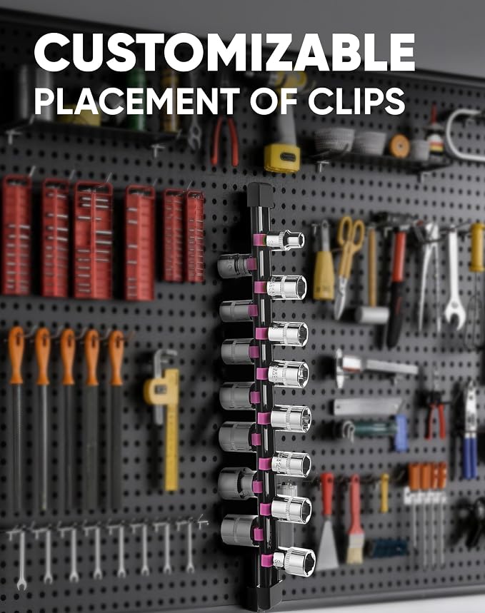 ALOANES 9PC Socket Organizer, Socket Rails Fit 1/2", 1/4" and 3/8" Drive | Heavy Duty ABS Socket Holders Hold up 129 Sockets for Toolbox Drawer Bags(Pink) - Image 5