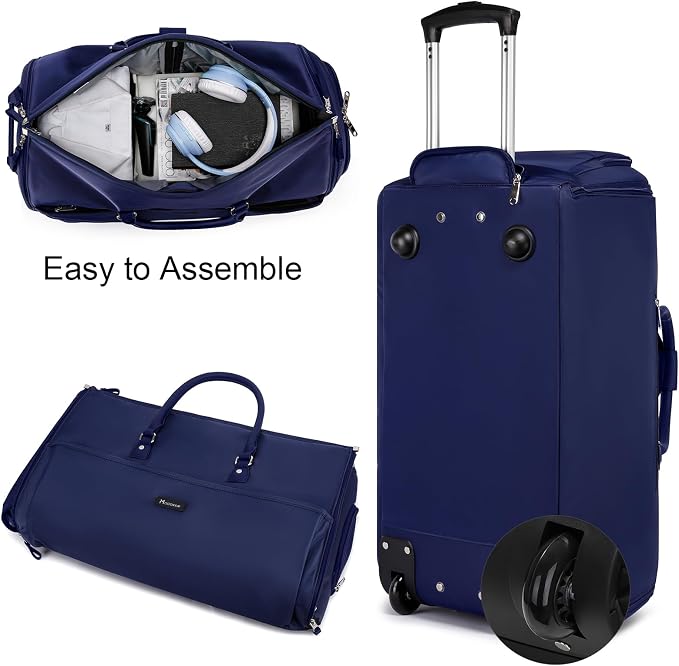 Modoker Rolling Garment Bags, 25in Large Garment Duffle Bag with Wheels, 3 in 1 Garment Suit Luggage Bag, Not Standard Carry-On Size for Women Men Business Travel Weekender, Blue - Image 3