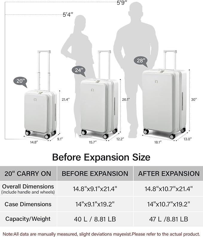 Hanke 20 Inch Expandable Carry On Luggage with Cup Holder 22x14x9 Airline Approved, Top Opening Hard Shell Suitcases with Wheels, Carry-On Travel Suitcase Trunk Luggage with Lock, Smoke White - Image 6