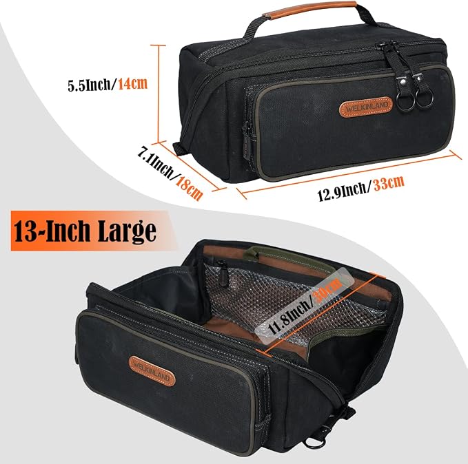WELKINLAND LayFlat Tool Pouch Organizer, 13-Inch Small Tool Bag, Heavy-Duty Waxed Canvas Tool Pouch, 5-Pocket Small Tool Bags with Zipper, Wide-Open Electrician Tool Bag - Image 3