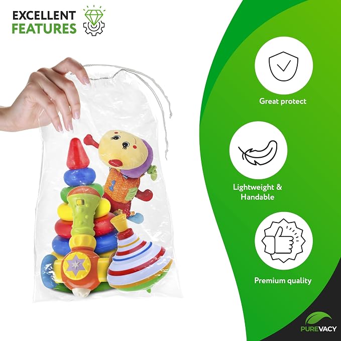 Clear Drawstring Bags, 12 x 18 Inch Plastic Shoe Bags with Cotton Drawstrings, Pack of 100 for Travel Storage and Packaging - Image 4