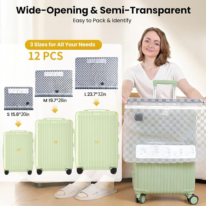 Travel Essentials set, Vacuum Bags for Travel with Digital Display air Pump,12 PCS Combo Size for Luggage and Suitcase,Space Saver for Clothes - Image 8
