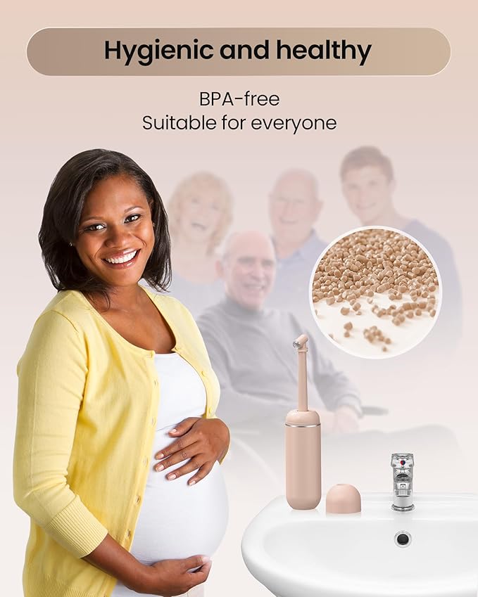 Portable Bidet for Travel & Camping - Manual Squeeze Handheld Peri Bottle for Feminine Hygiene, 3 Leak-Proof Seals, Extendable Sprayer with Rotating Nozzle for Men & Women (Khaki, General)