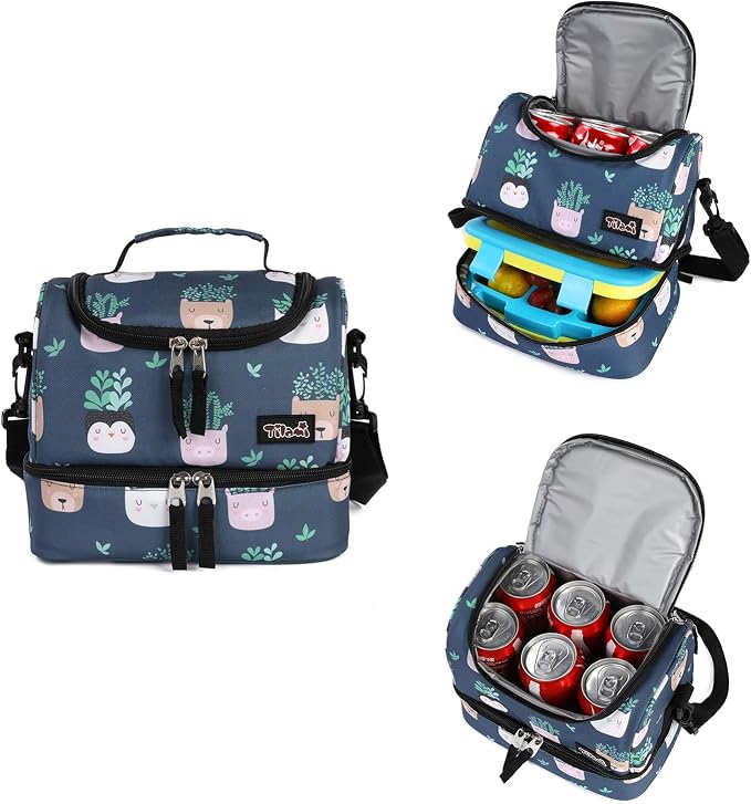 Tilami Rolling Backpack 18 inch Double Handle with Lunch Bag Wheeled Kids Backpack for Girls and Boys, Plants Blue - Image 5