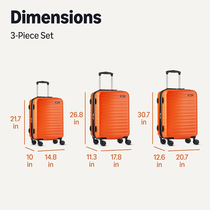 Amazon Basics 3-Piece Hardshell Spinner Luggage Set (21", 26", 30"), Expandable, Scratch-Resistant Surface, Four Multi-directional Wheels, Orange - Image 6