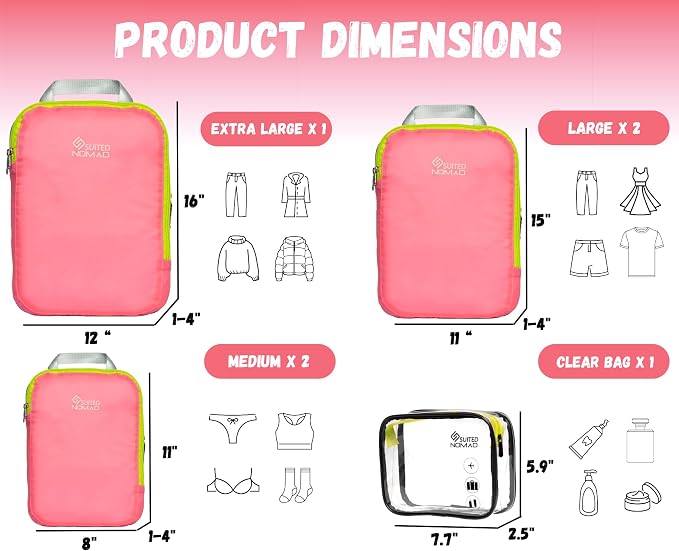 SUITEDNOMAD Ultralight Compression Packing Cubes Set, Suitcase and Backpack Travel Organizer Bags - Image 3